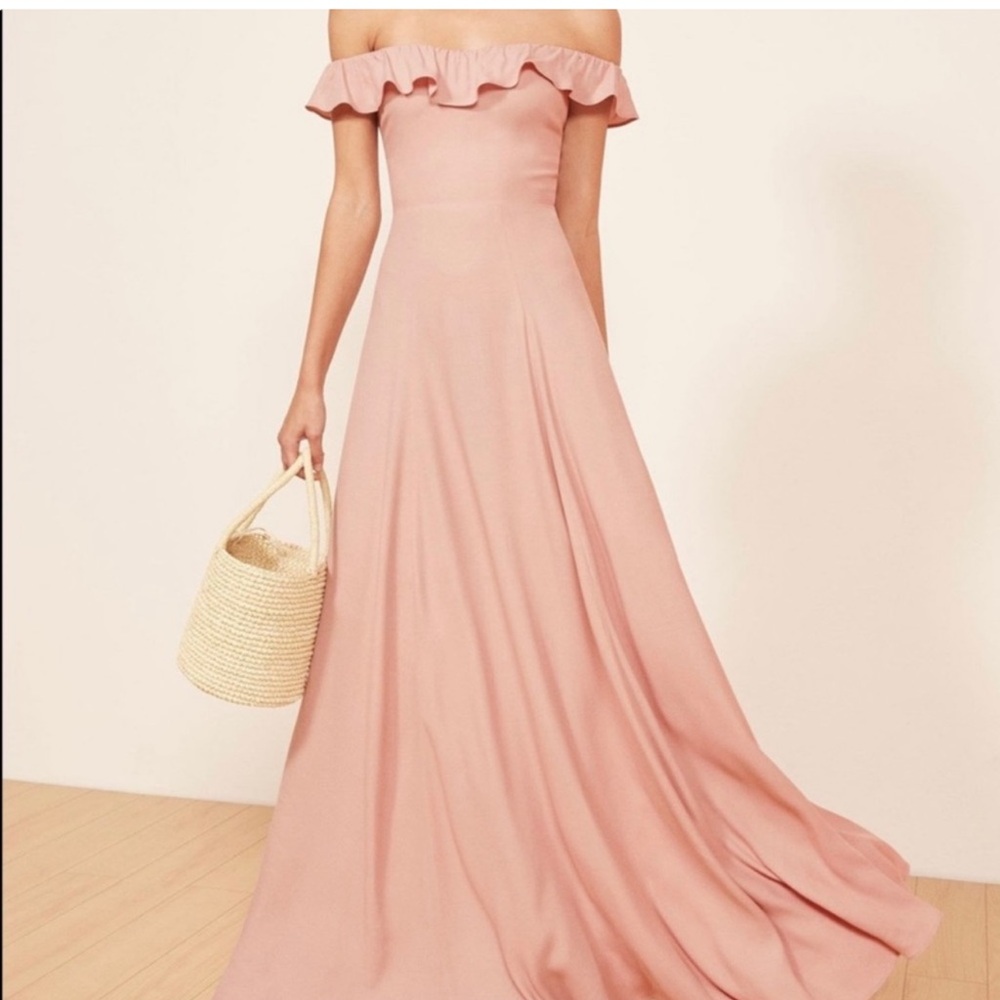 Reformation Off The Shoulder Verbena Maxi Dress In Blush Size 6 - Picture 1 of 11